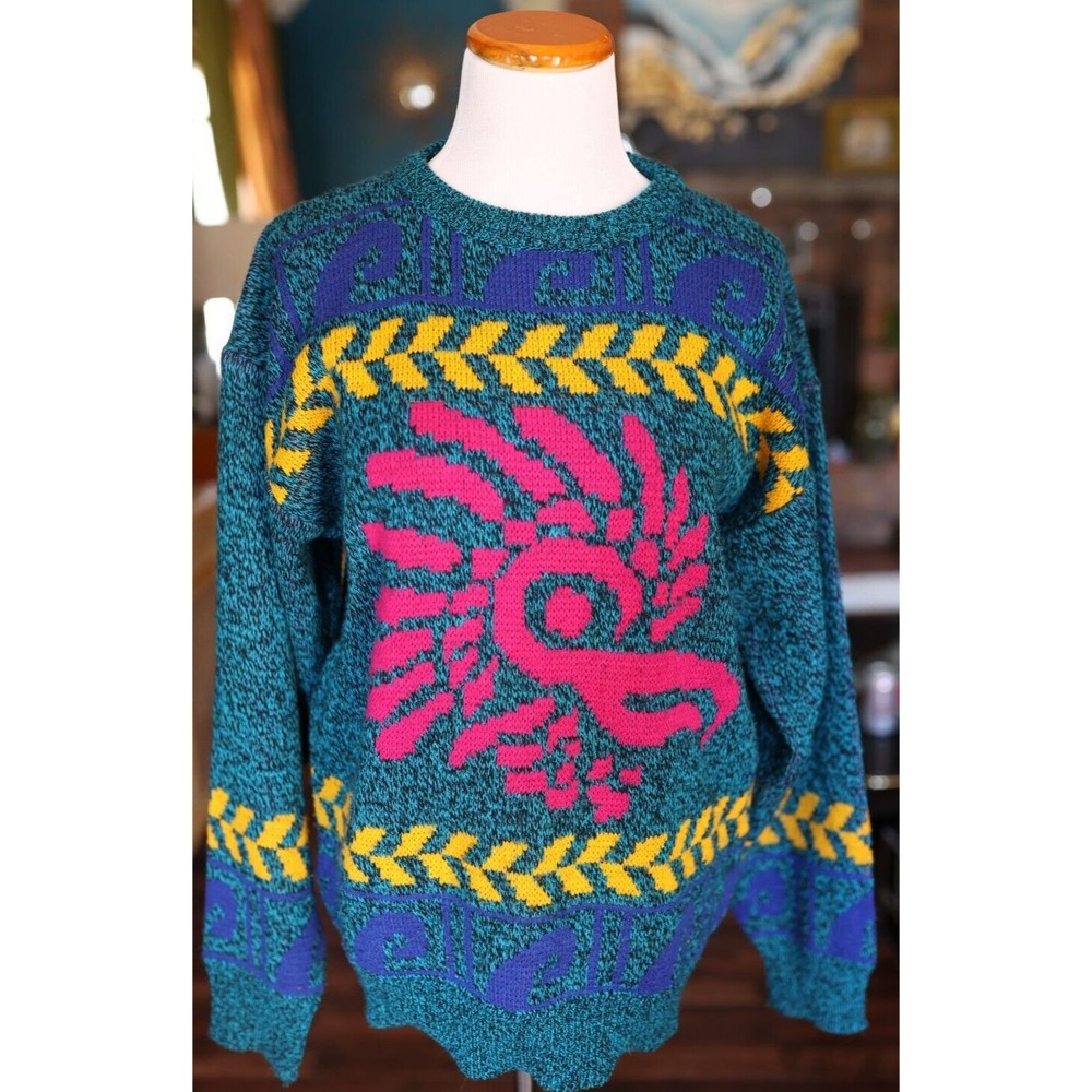 Vintage Unisex Lorenzo 80's Bird Funky Acrylic Oversize Pullover Sweater size S